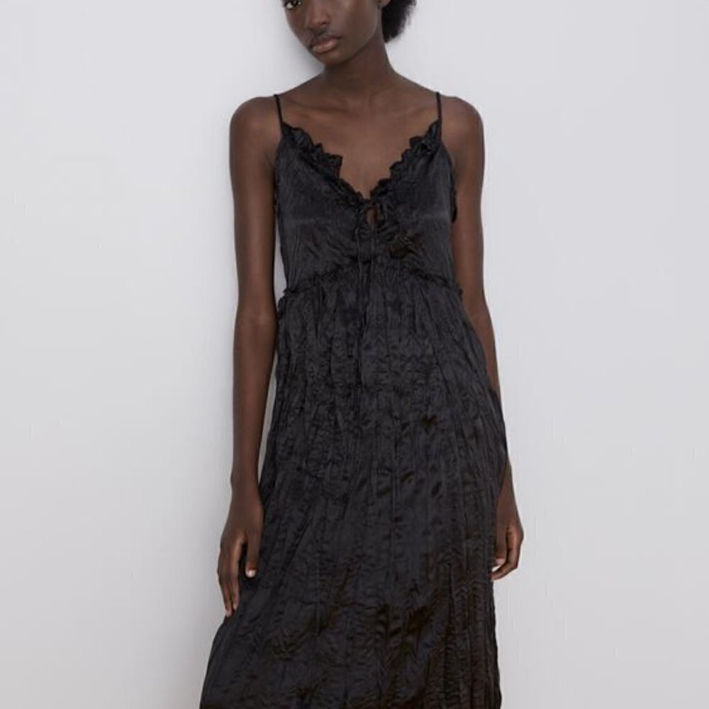 NWT ZARA WRINKLE LOOK LINGERIE-STYLE DRESS MEDIUM